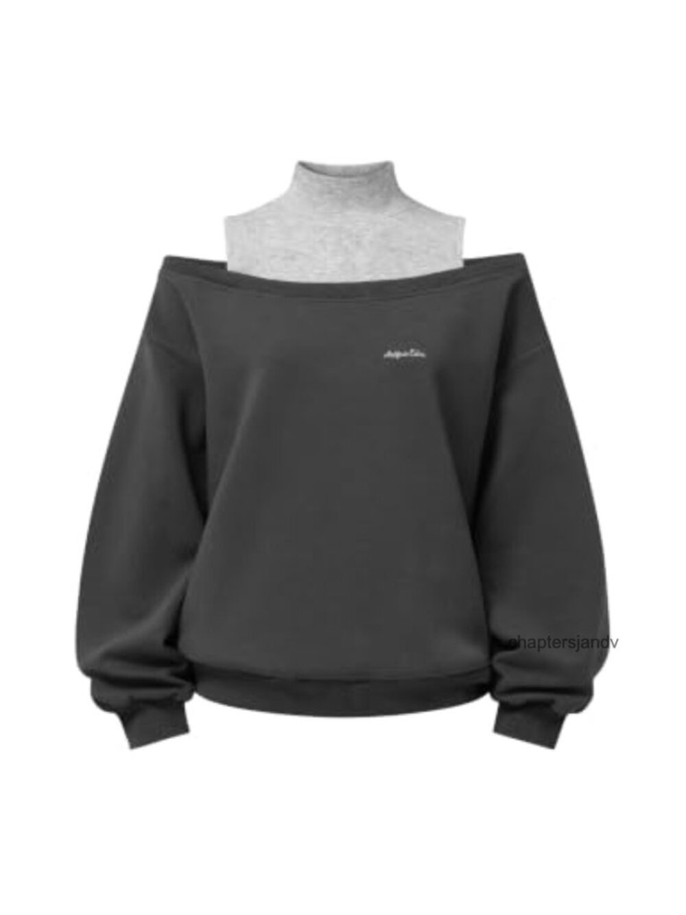 Womens Boxy Off Shoulder Mock Neck Sweatshirt Cotton Poly Blend